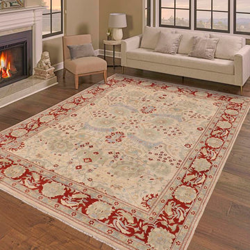handmade Traditional Kafkaz Chobi Ziegler Beige Rust Hand Knotted RECTANGLE 100% WOOL area rug 9 x 12